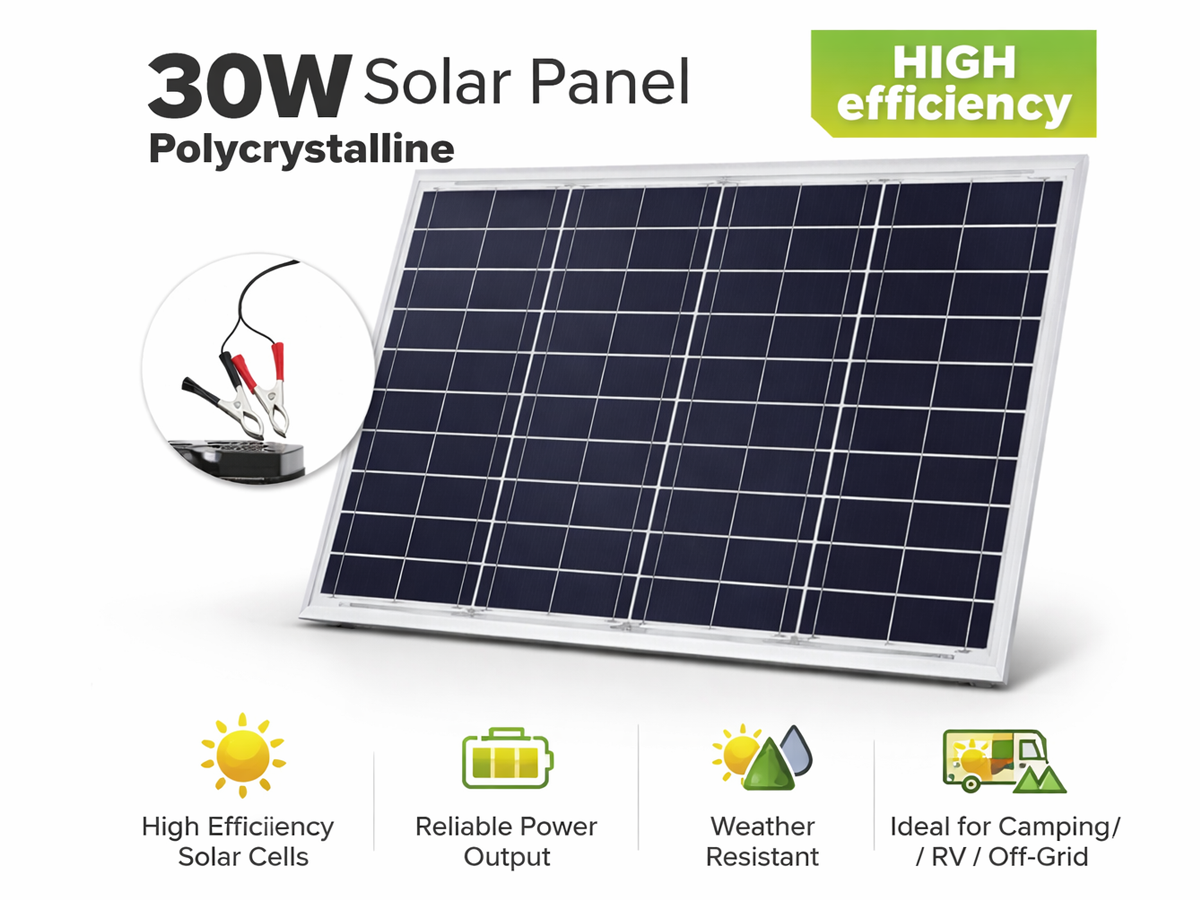 30W Polycrystalline Solar Panel - 18V Portable Solar Charging Panel