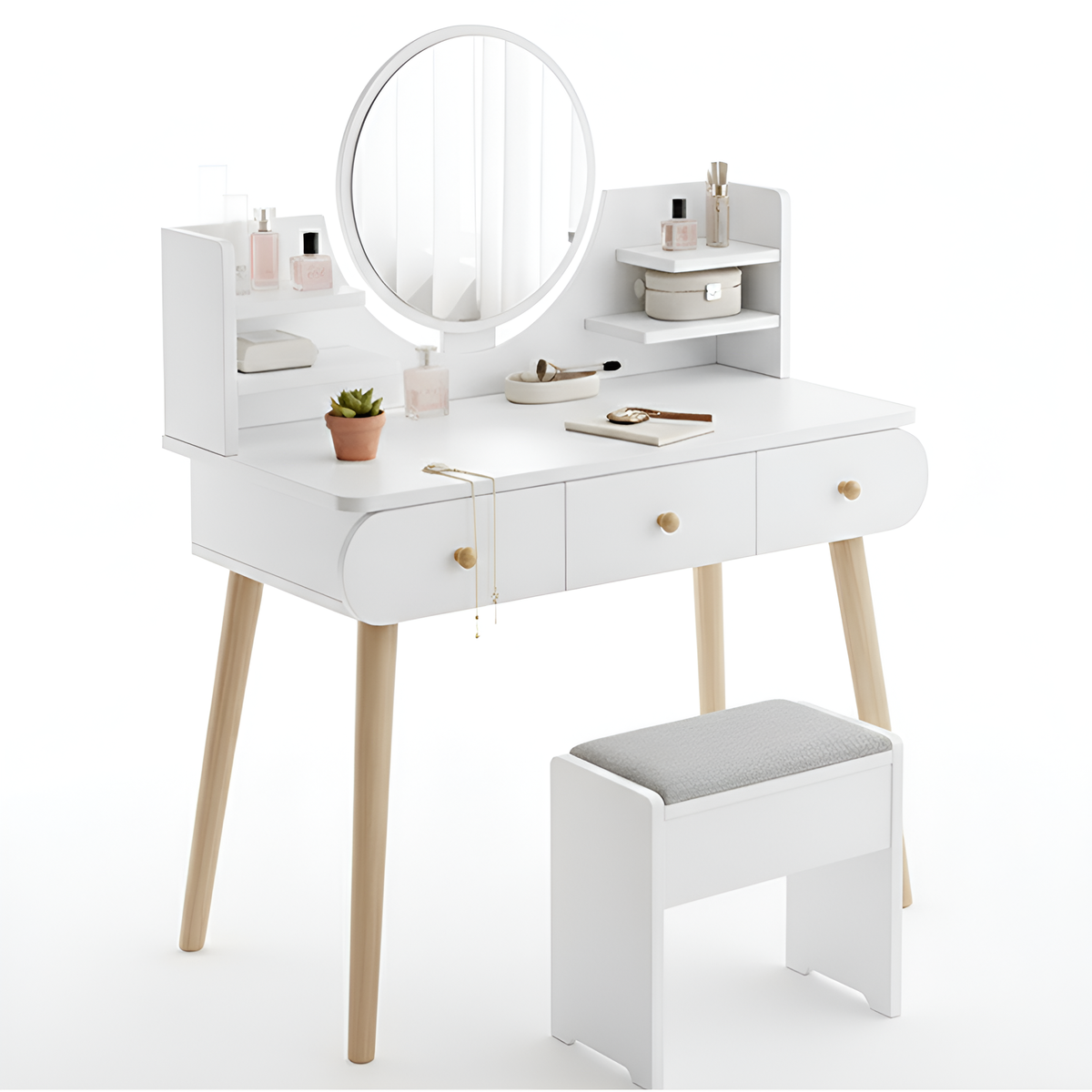 Dressing Table with Mirror and Stool