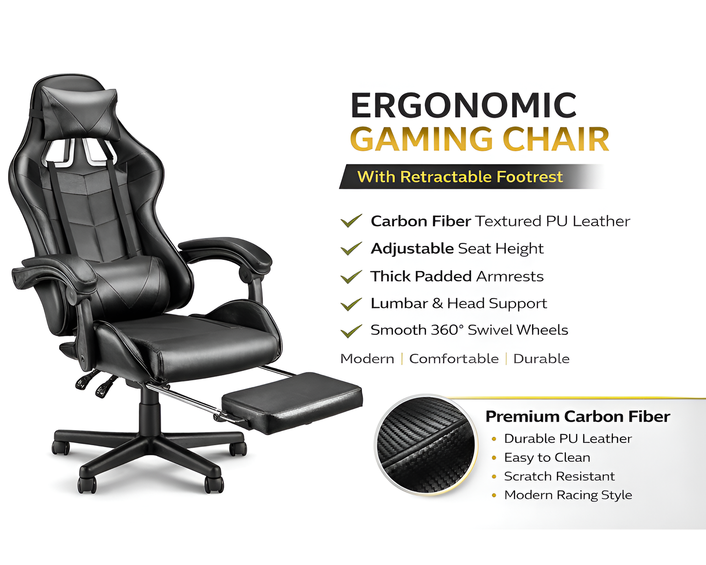 Gaming Chair Racing Chair - Ergonomic Office Computer Chair with Footrest
