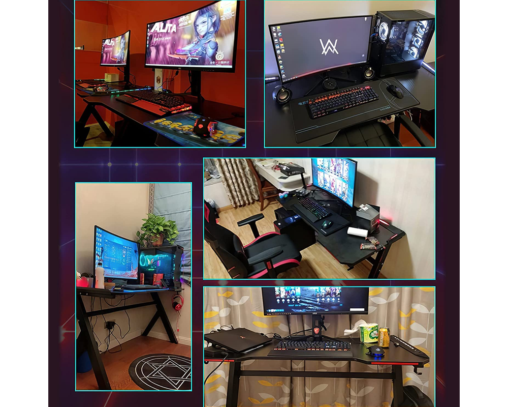 Office Gaming Table PC Computer Laptop Desk for Gamer Pro Z Shaped with LED Lights