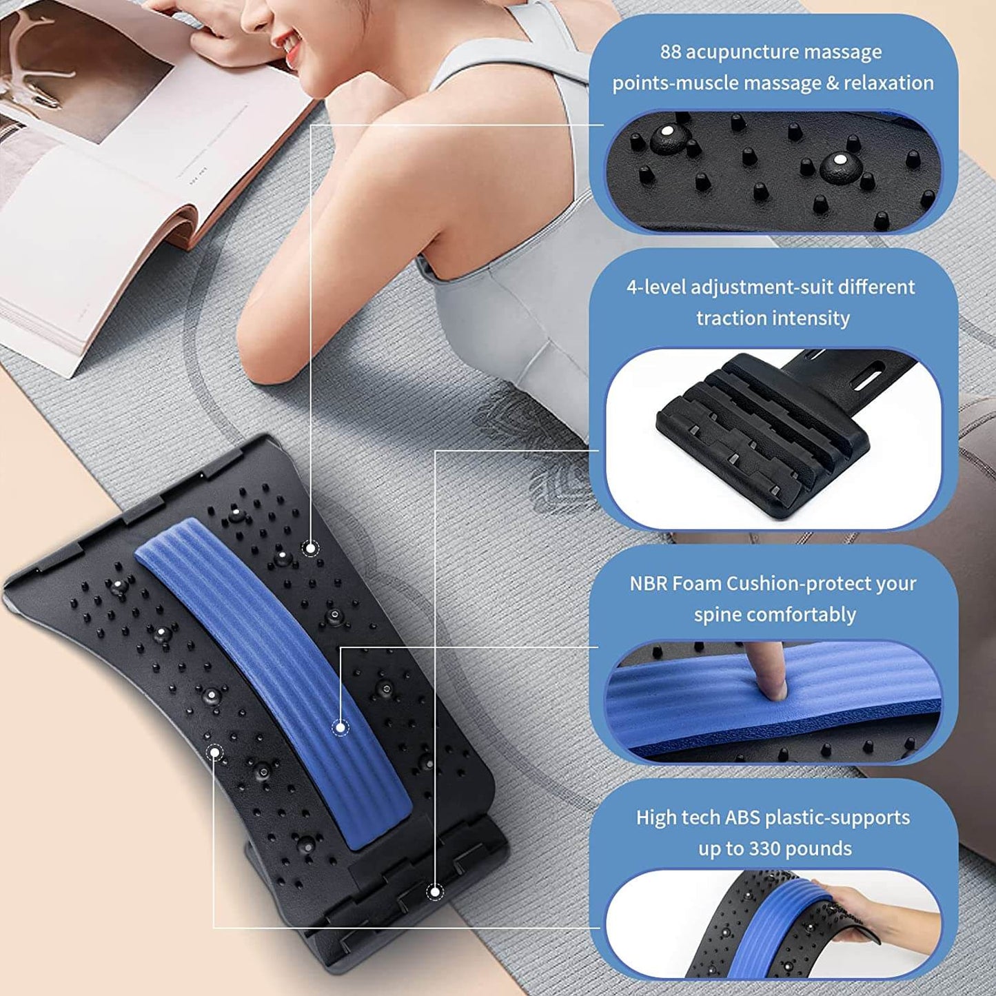 Back Spine Tractor,Lumbar Spine Back Support Stretch Waist Relax Mate Blue