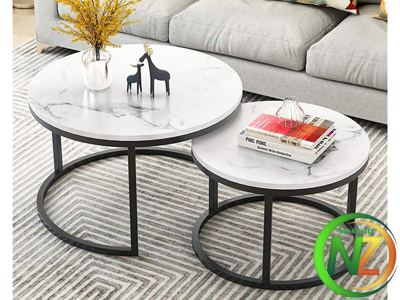 Marble Effect Nesting Coffee Table Set with Black Metal Frame