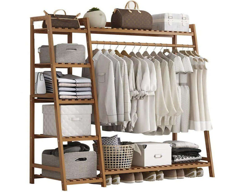 Bamboo Coat Clothing Garment Rack with Shelf