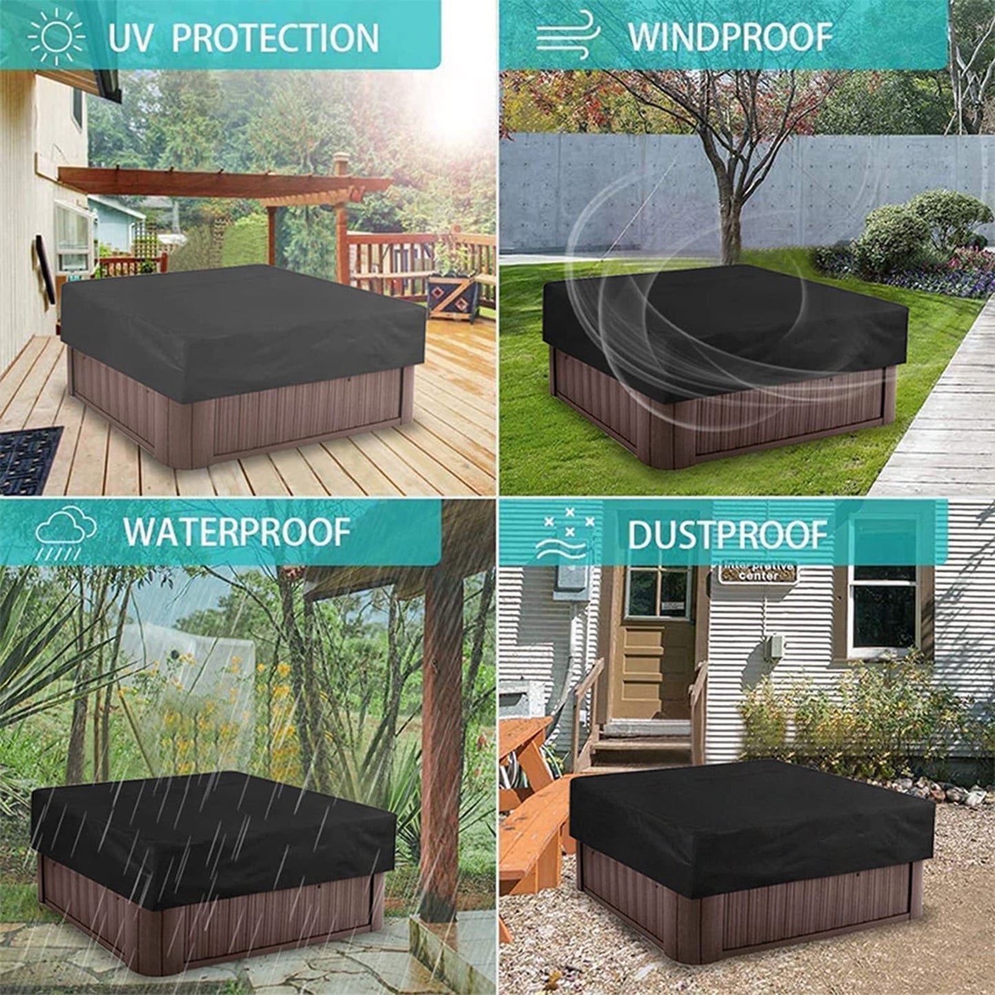 Square Hot Tub Cover Waterproof 210D Oxford Spa Cover Outdoor Protection