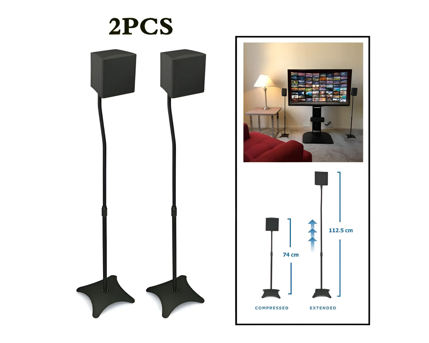 Speaker Stands for Home Theater 5.1 Channel Surround Sound System - Adjustable Mounts for Satellite Speakers (Black)