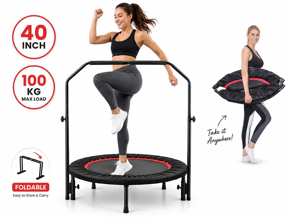 40 Inch Foldable Fitness Trampoline for Adults Mini Trampoline with Removable Bar 100kg
