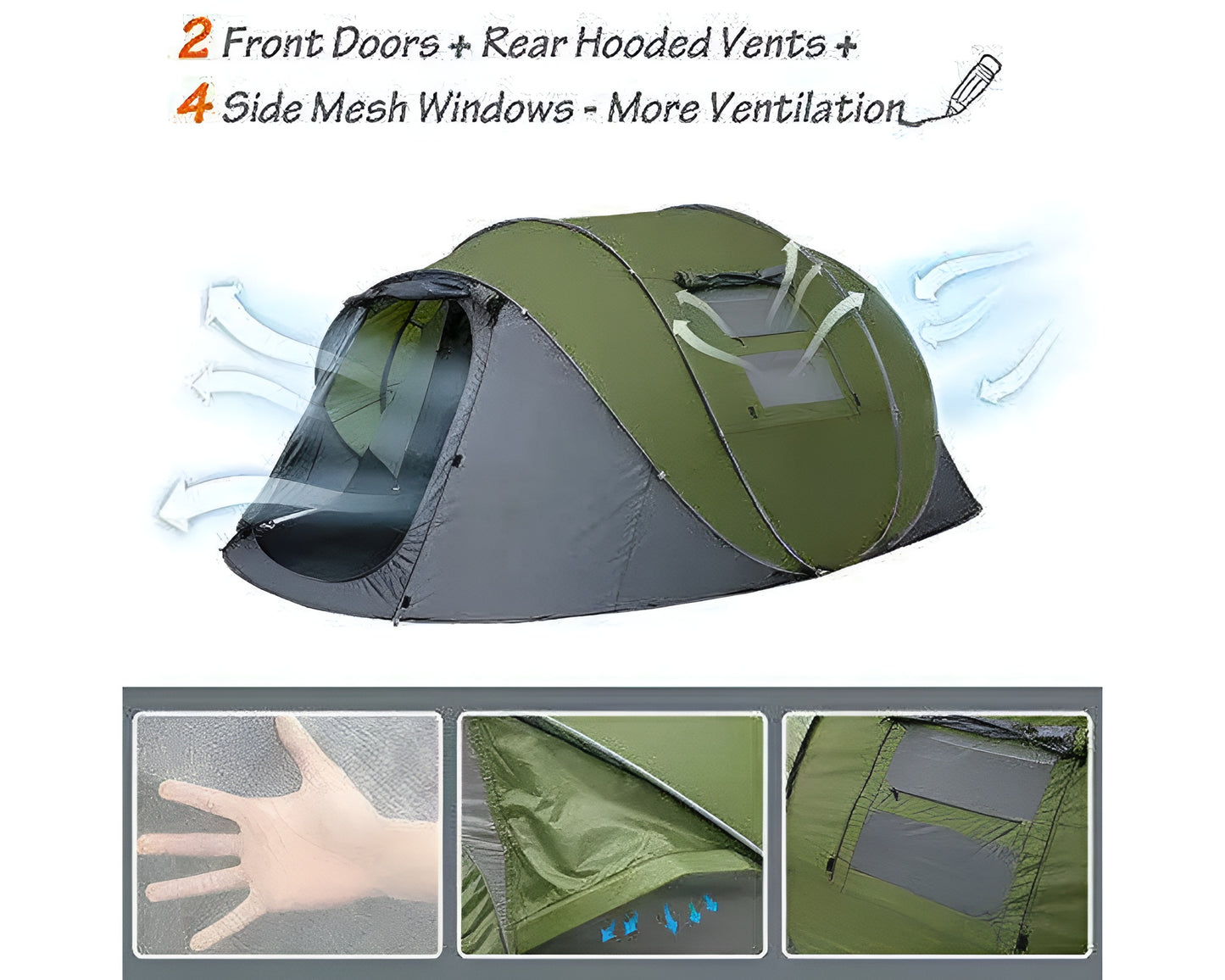 2-3 Person Pop Up Camping Tent Lightweight 2-3 Person Tent Green