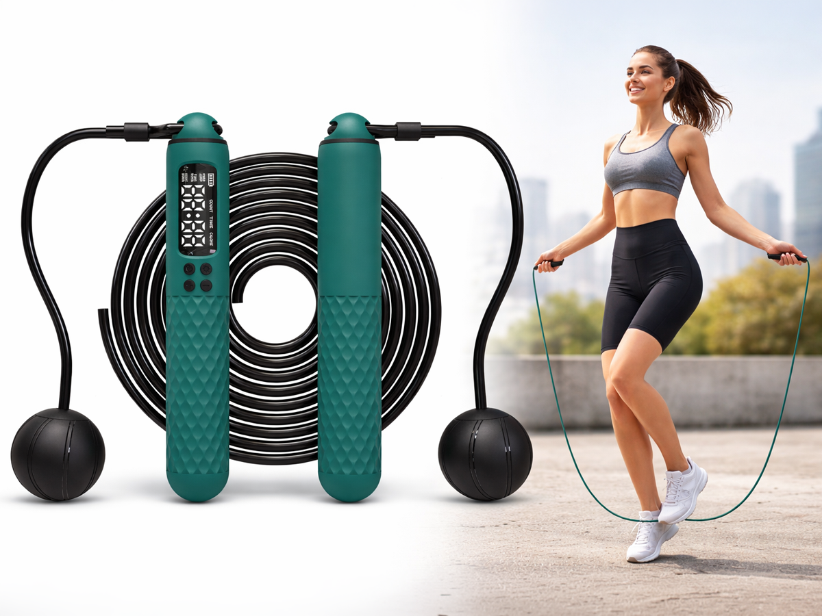 Jump Rope with Calorie Counter - Digital Skipping Rope for Fitness with Weighted Handles