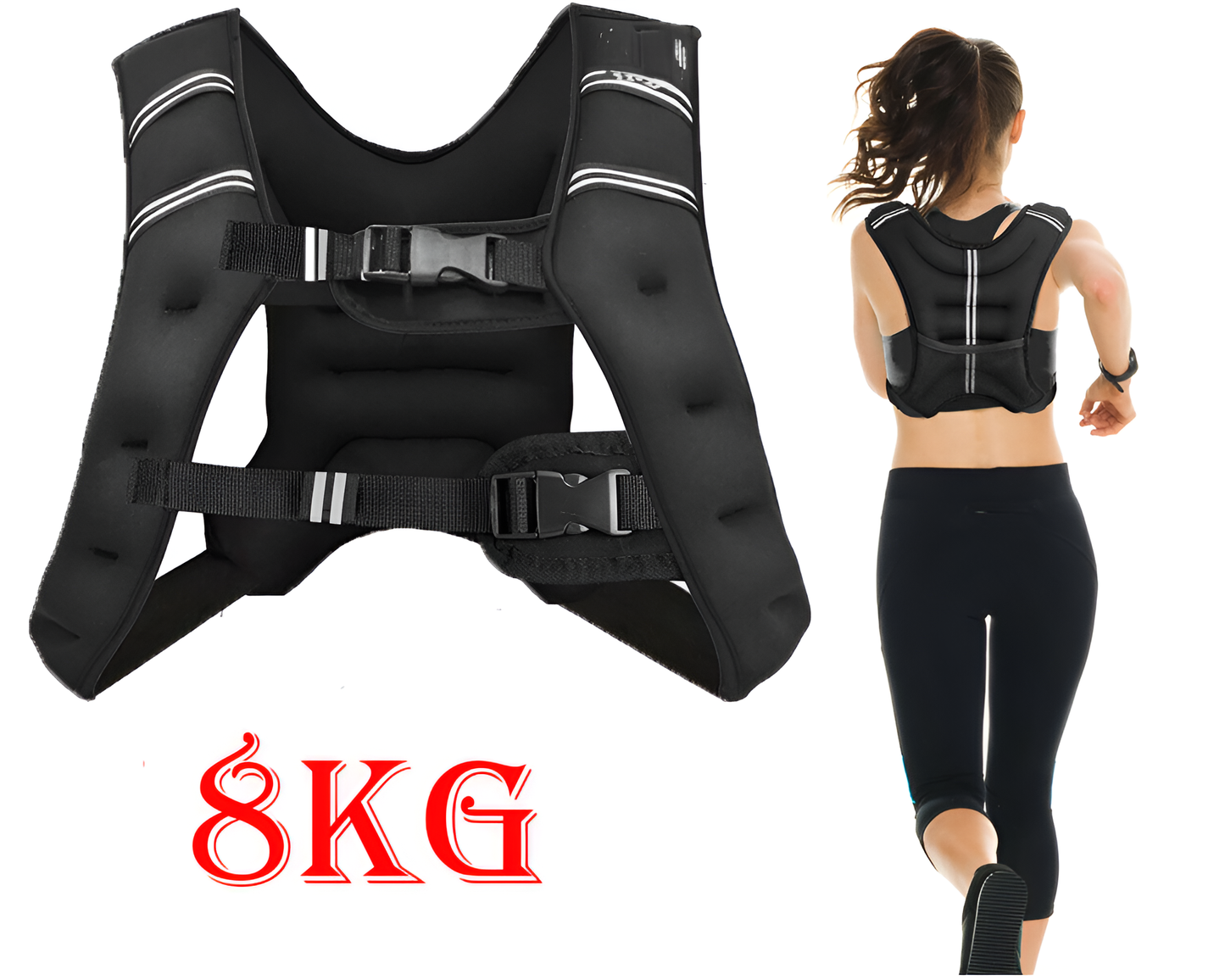 Weighted Vest 8KG - Adjustable Weighted Vest with Iron Sand & Reflective Straps for Home Fitness
