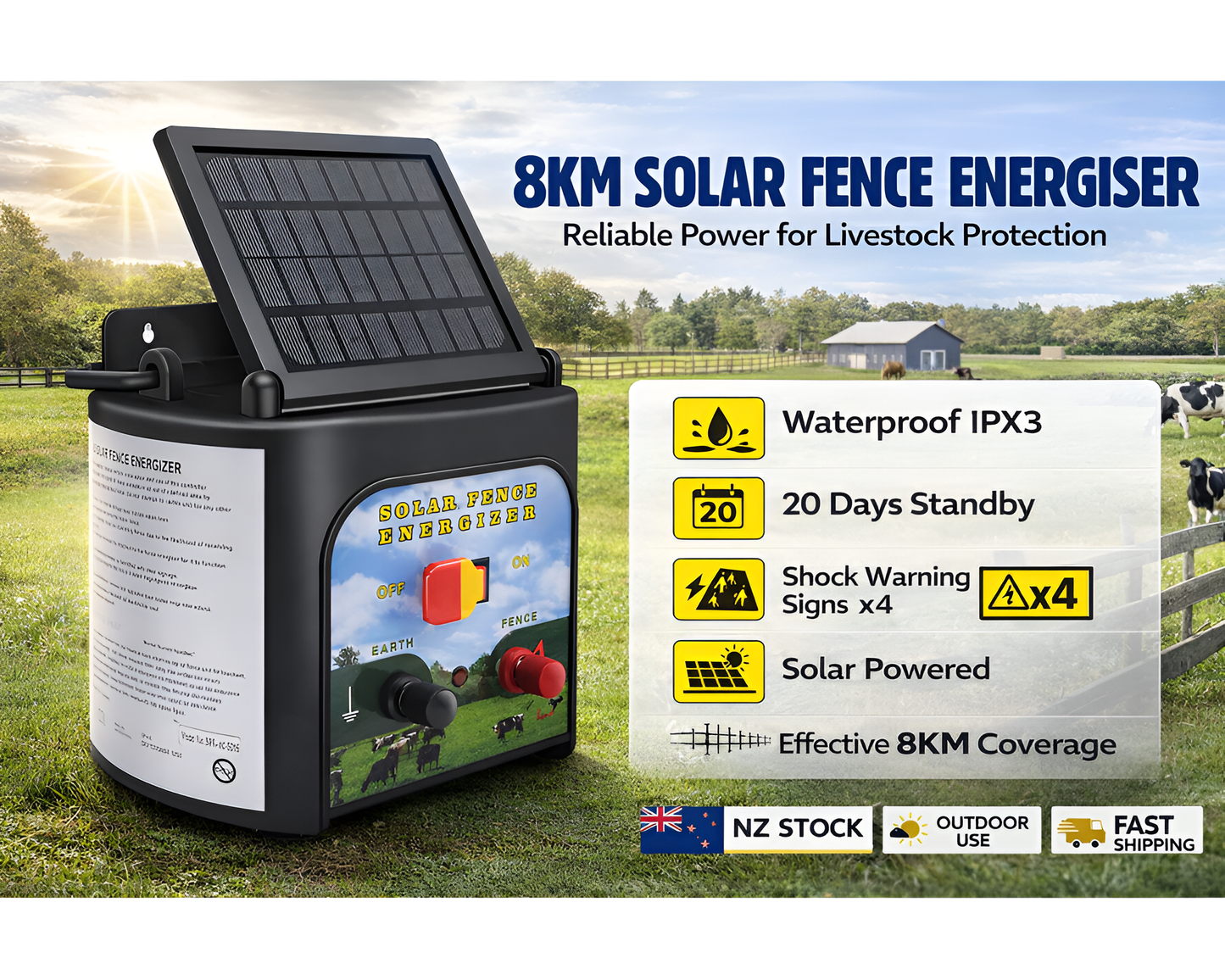 Solar Electric Fence Energizer 8kM