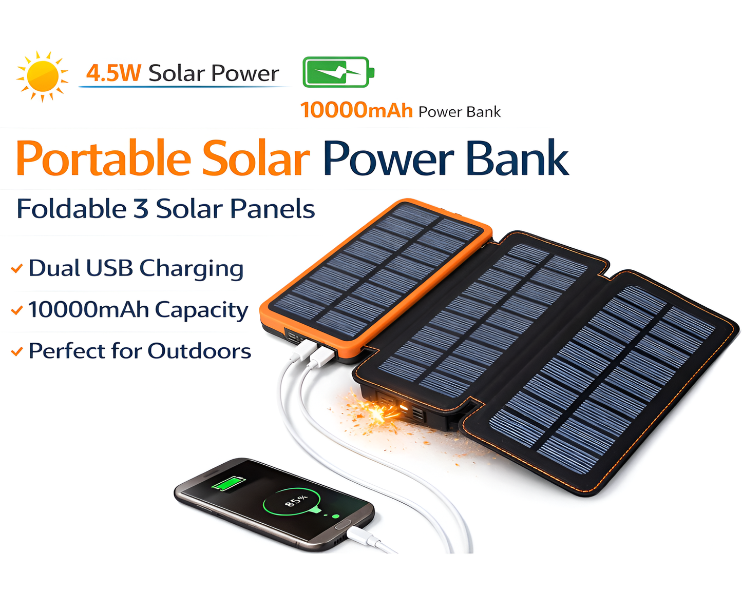 Power Bank 10000mAh Portable Solar Power Bank Dual USB External Battery