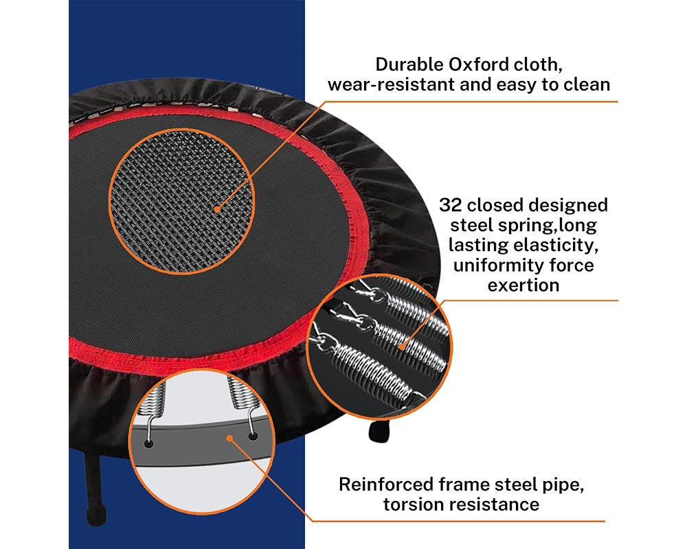 Mini Trampoline Bouncers for Adults - 40 Inch Foldable Fitness Trampoline with Removable Bar, Max Load 270 lbs - Black