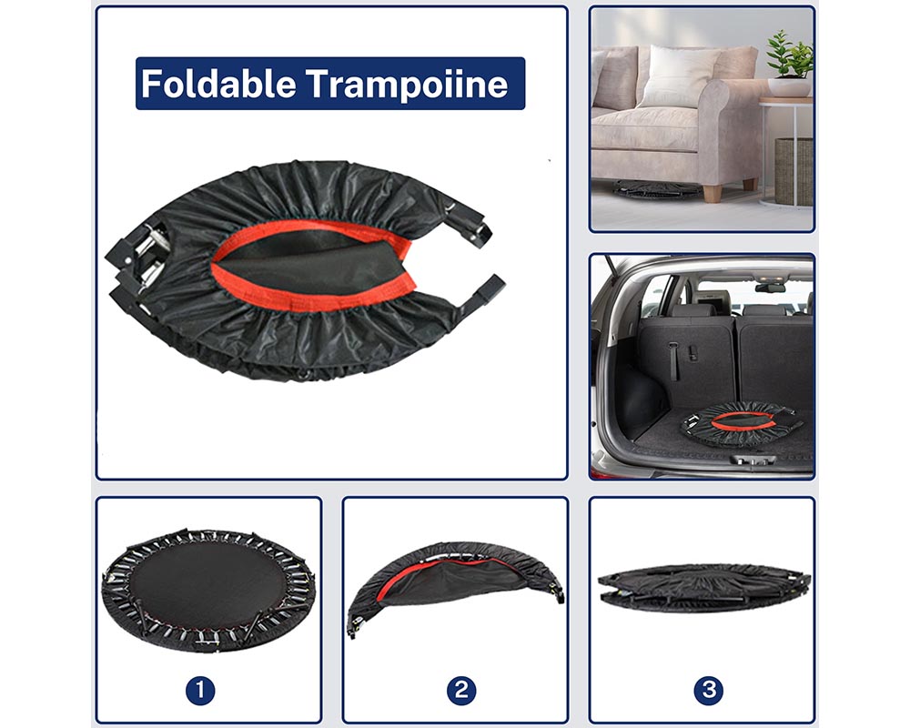 Mini Trampoline Bouncers for Adults - 40 Inch Foldable Fitness Trampoline with Removable Bar, Max Load 270 lbs - Black