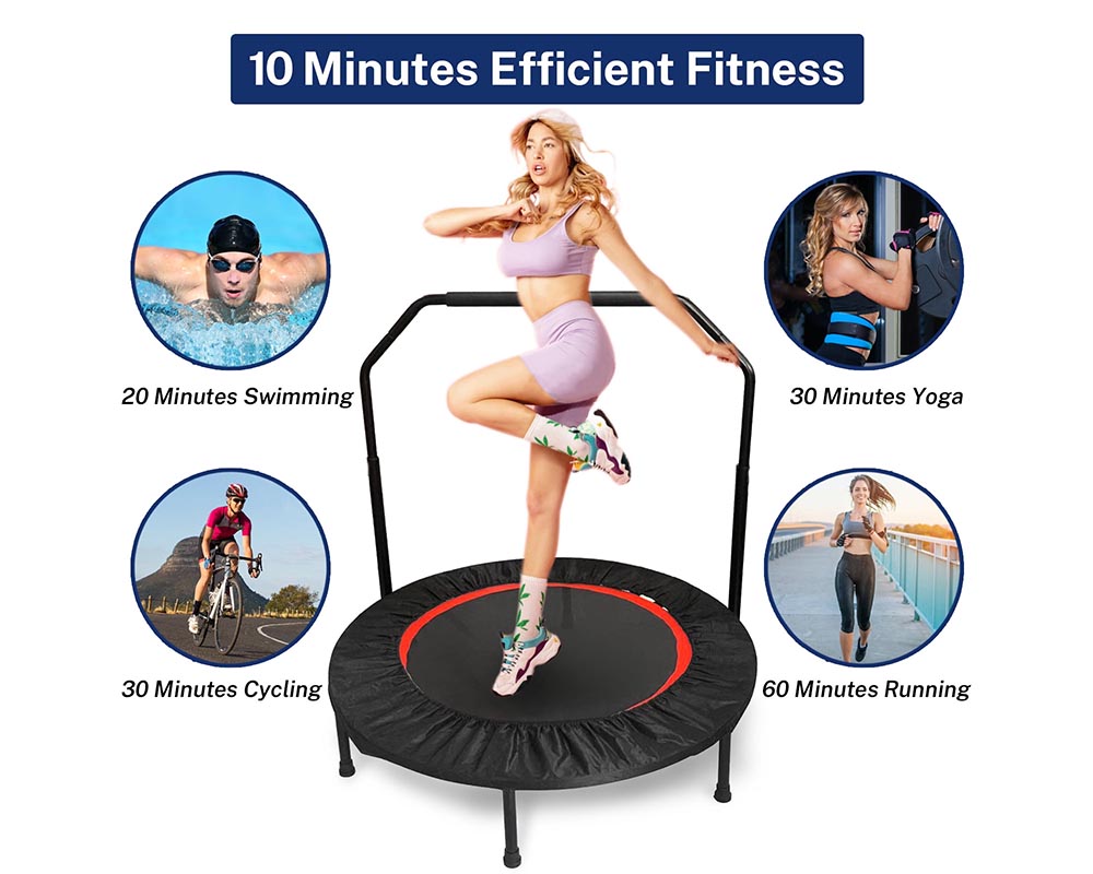 Mini Trampoline Bouncers for Adults - 40 Inch Foldable Fitness Trampoline with Removable Bar, Max Load 270 lbs - Black