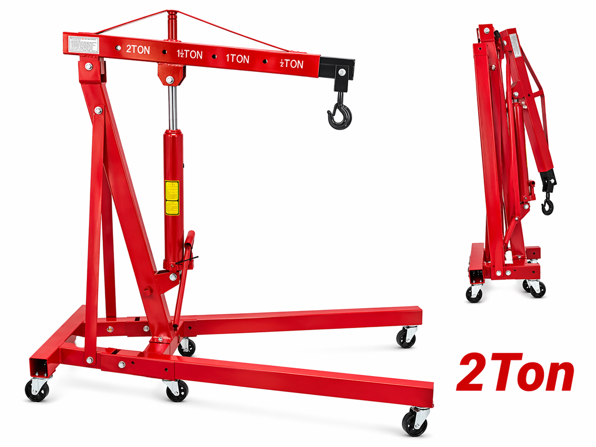 2 TON Red 4400lb Heavy Duty Engine Motor Hoist Cherry Picker Shop Crane Lift Portable Crane Hydraulic Picker With hooks