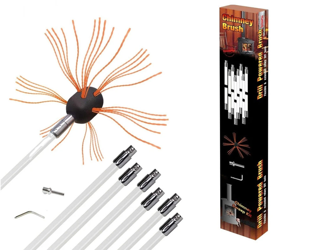 Chimney Brush Electrical Drill Drive Sweeping Cleaning Tool Kits with Nylon Flexible Rods - Safe for All Fireplace Chimneys and Wood Burning Stoves, 6M