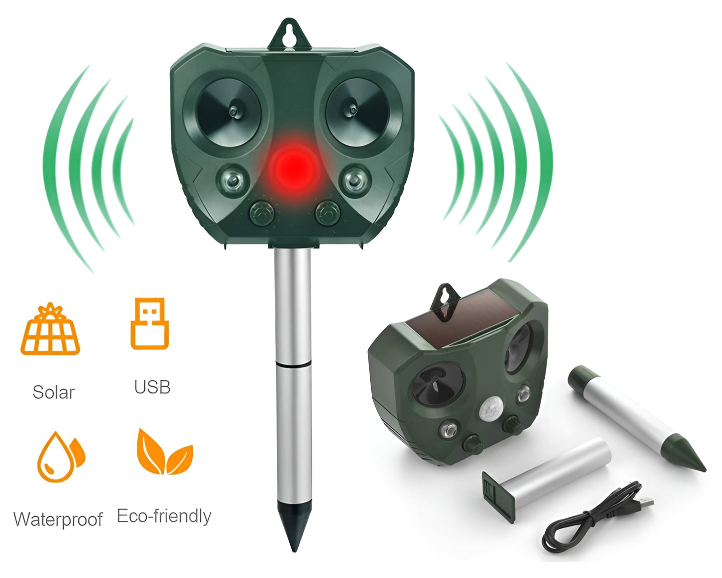 Solar Powered Ultrasonic Animal Repeller - Waterproof Outdoor Pest Deterrent for Raccoons, Cats, Dogs, Birds, Rabbits, Squirrels, Skunks, Deer, Rodents