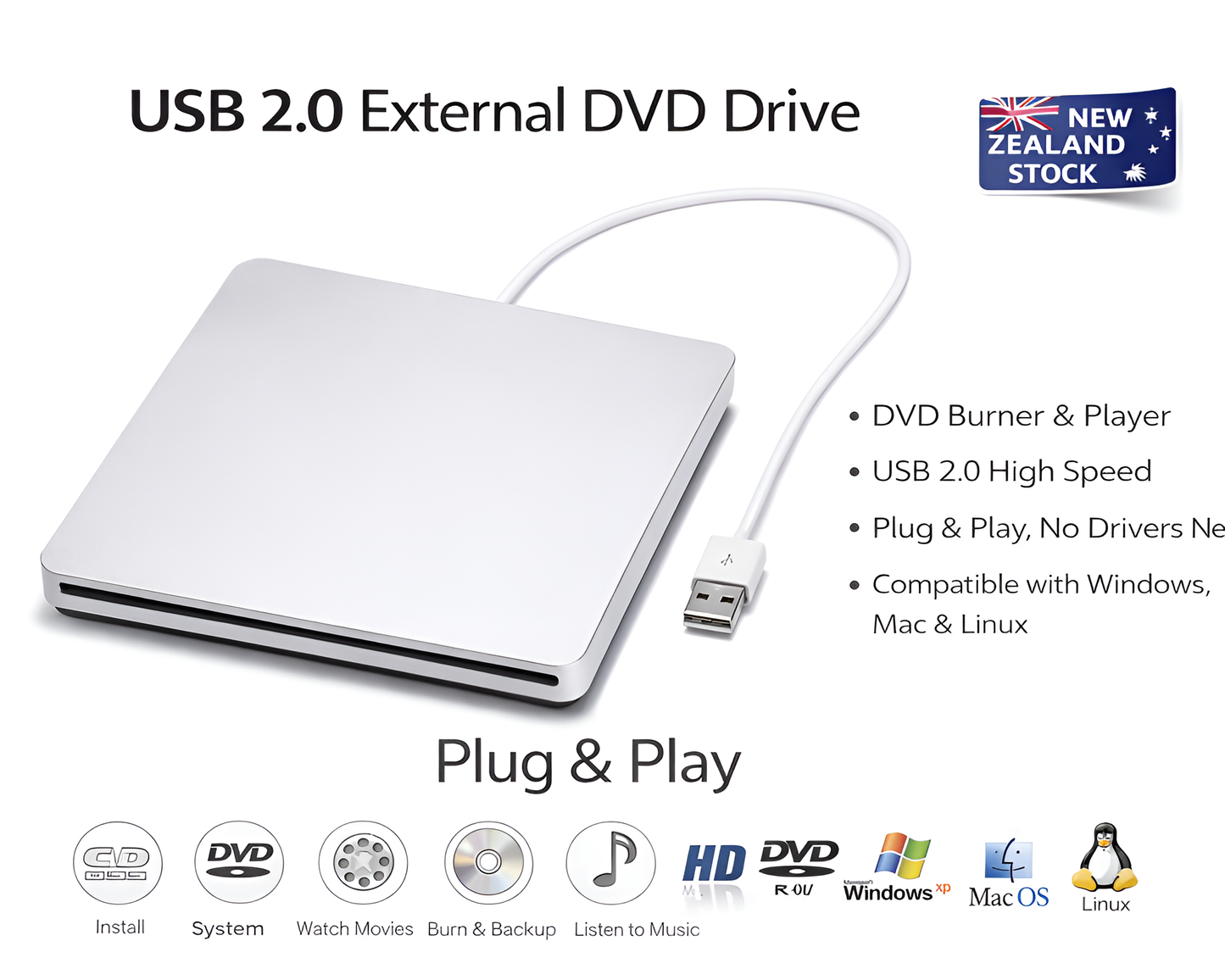 USB External DVD Drive CD DVD RW Burner External DVD Drive for Laptop PC