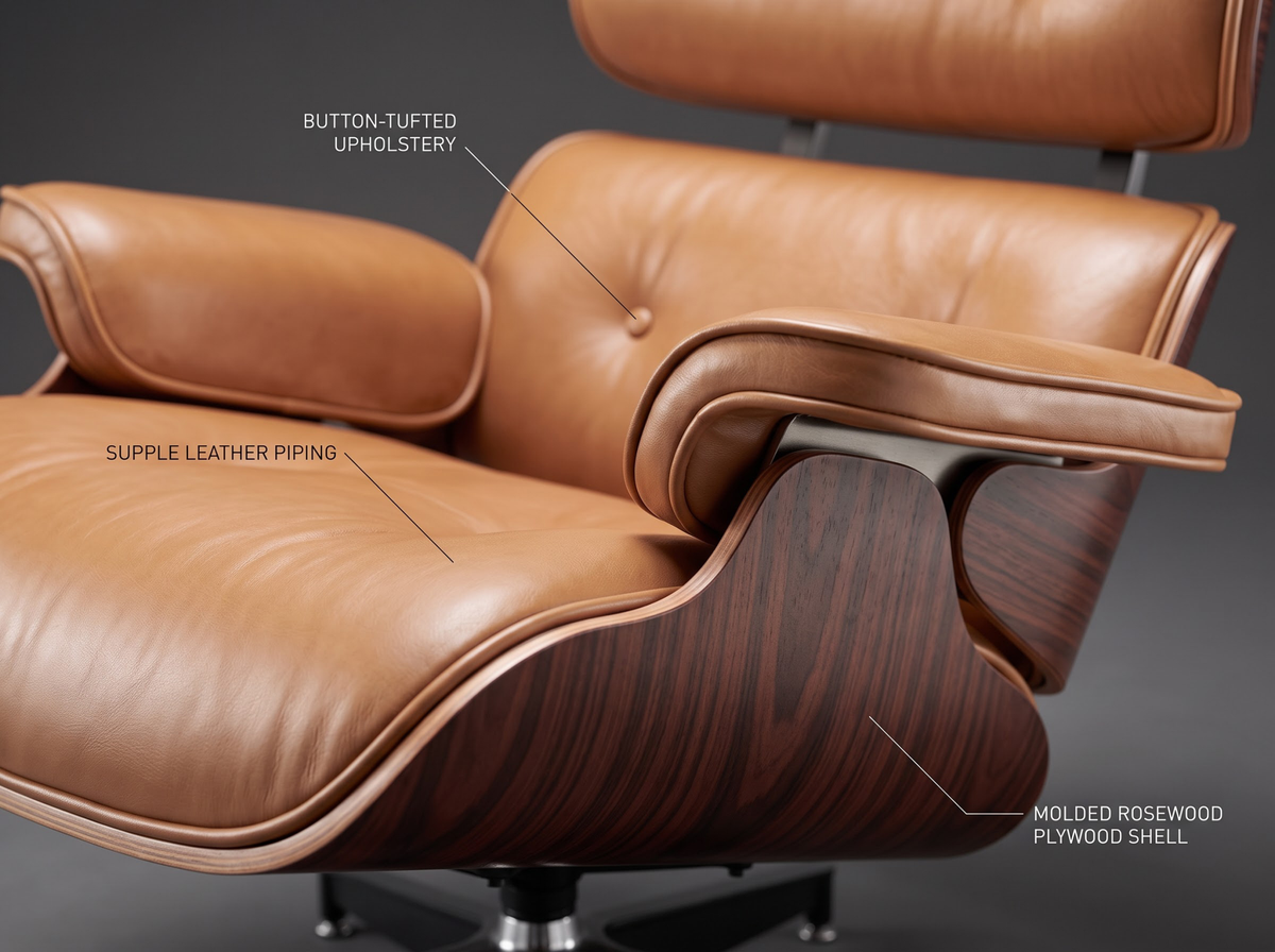 Luxurious Living Replica Leather Lounge Chair & Ottoman