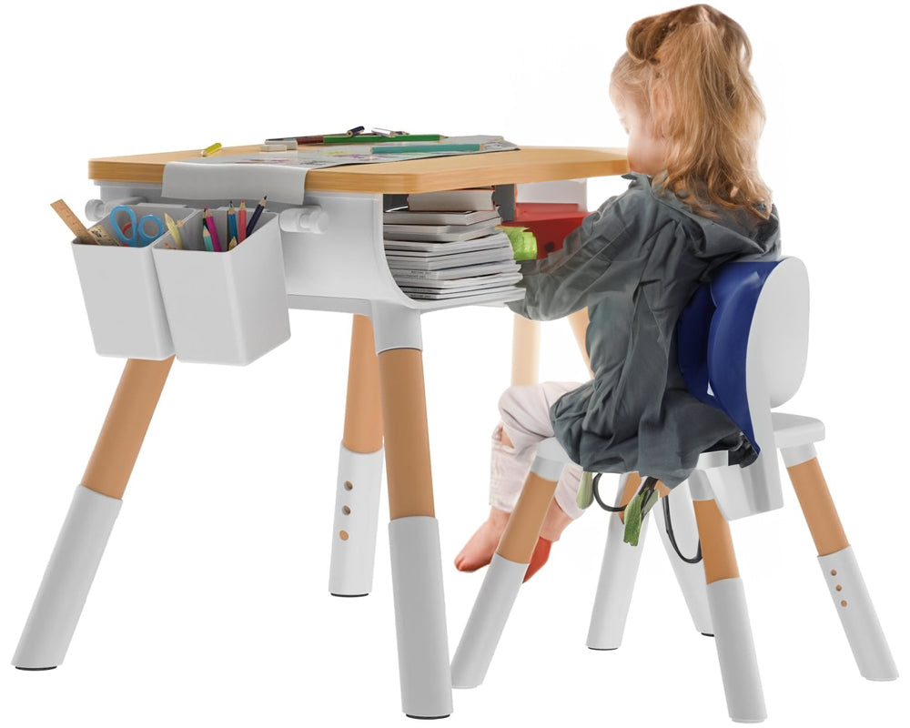 Height Adjustable Activity Desk and Chair Set with Wooden Top and Removable Storage