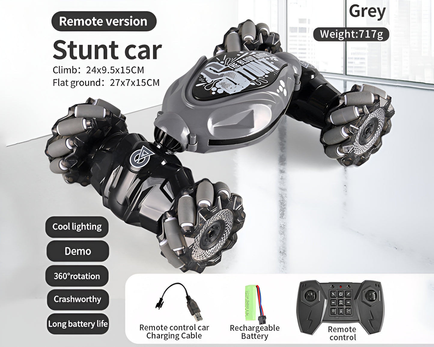 Gesture Control 4WD Stunt RC Vehicle - 1:14 Remote Control Car with LED Lights & Music