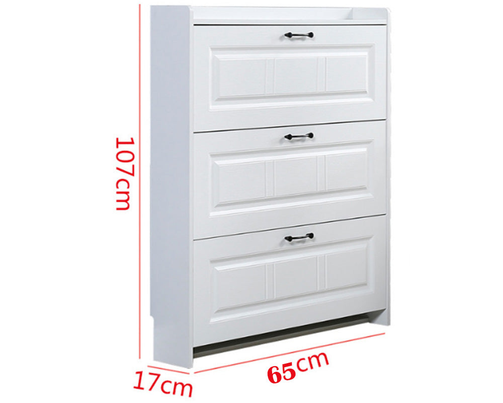Slim Shoe Cabinet - Space Saving Wooden Shoe Storage Cabinet with 3 Drawers