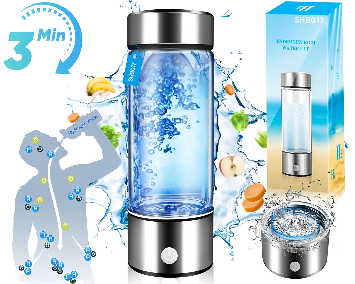 Rechargeable Hydrogen Water Bottle - Portable Hydrogen Water Generator 420ML