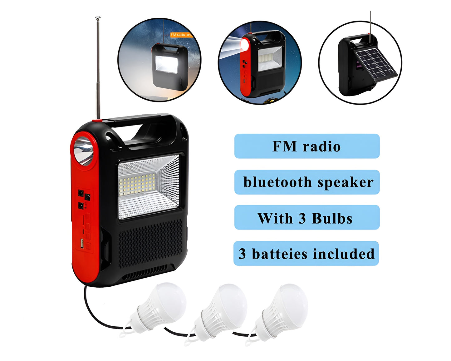 Solar Light - Portable Solar Light with Bluetooth Speaker and LED Bulbs