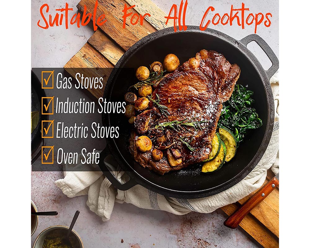 Cast Iron Dutch Oven with 2-in-1 Skillet Lid – 5 Quart Pot & 1.6 Quart Pan, Pre-Seasoned for Camping, BBQ, Home Cooking, and Baking