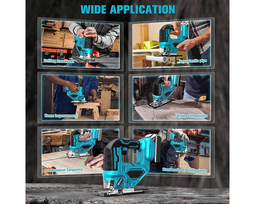 Battery Jigsaw Compatible with Makita 18V - 750W Cordless Jigsaw with LED Light, 45° Bevel Cuts, 1-Position Orbital Adjustment (Without Battery)