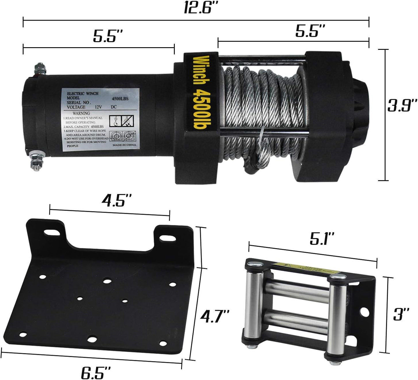 Electric Winch 12V 4500lbs – Waterproof ATV UTV Towing Electric Winch