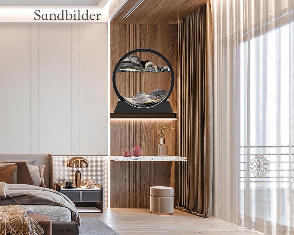 3D Moving Sand Art Picture Liquid Motion - Falling Sand Art Decor, Rotary Glass Sand Art Frame Display (Black, 7")