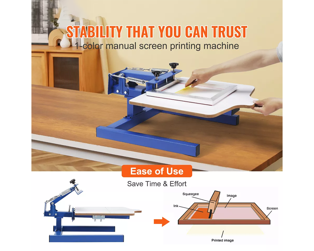 Screen Printing Machine, 1 Color 1 Station Silk Screen Printing Press, 21.2x17.7in / 54x45cm Screen Printing Press, Double-Layer Positioning Pallet, Adjustable Tension for T-Shirt DIY Printing