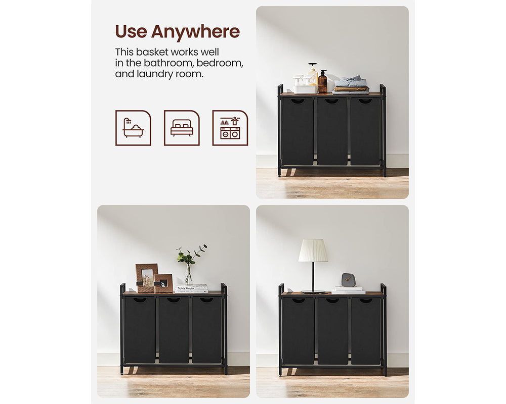 Laundry Hamper Basket With 3 Sorter - Brown