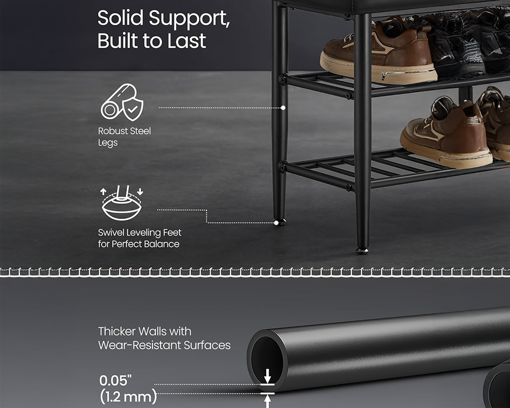Shoe Storage Bench – Faux Leather Entryway Storage Bench