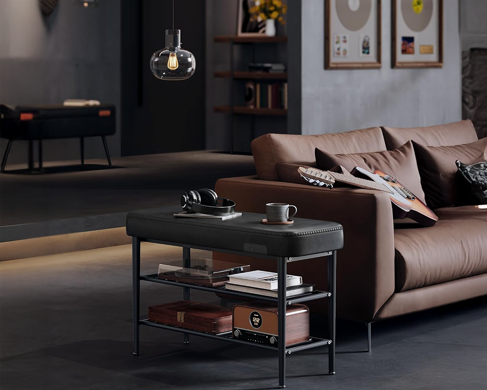 Shoe Storage Bench – Faux Leather Entryway Storage Bench