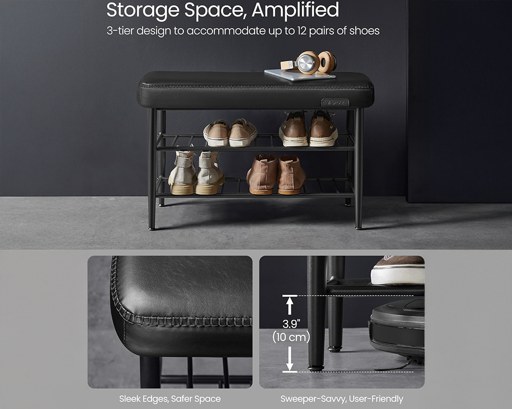 Shoe Storage Bench – Faux Leather Entryway Storage Bench