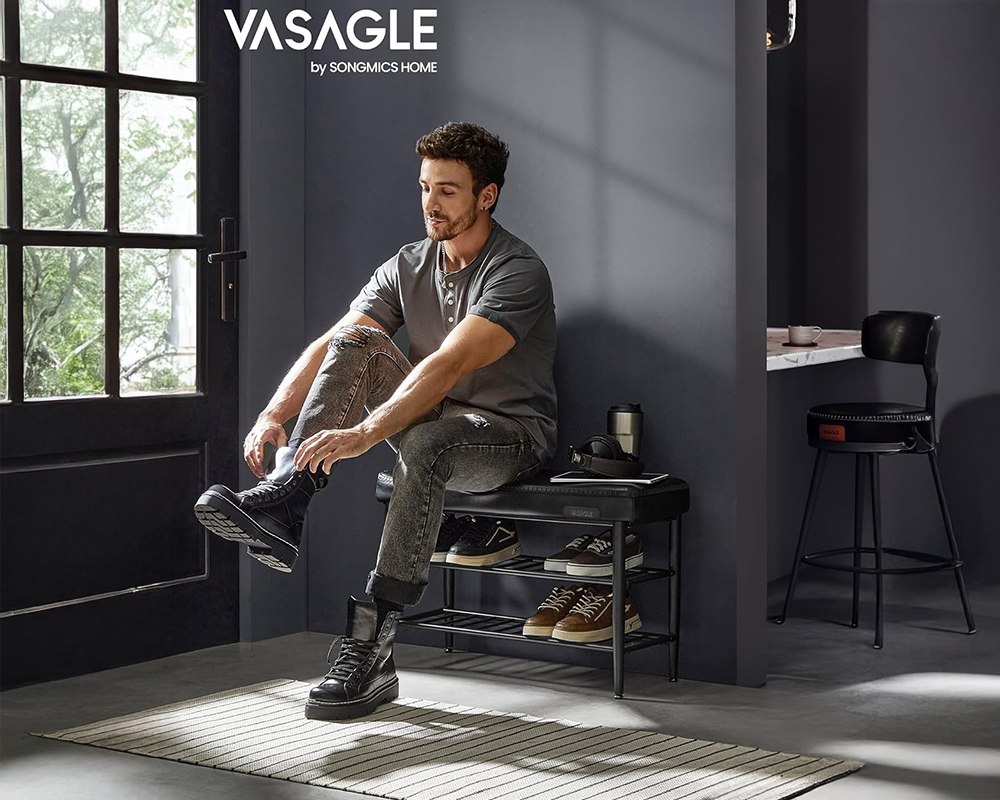 Shoe Storage Bench – Faux Leather Entryway Storage Bench