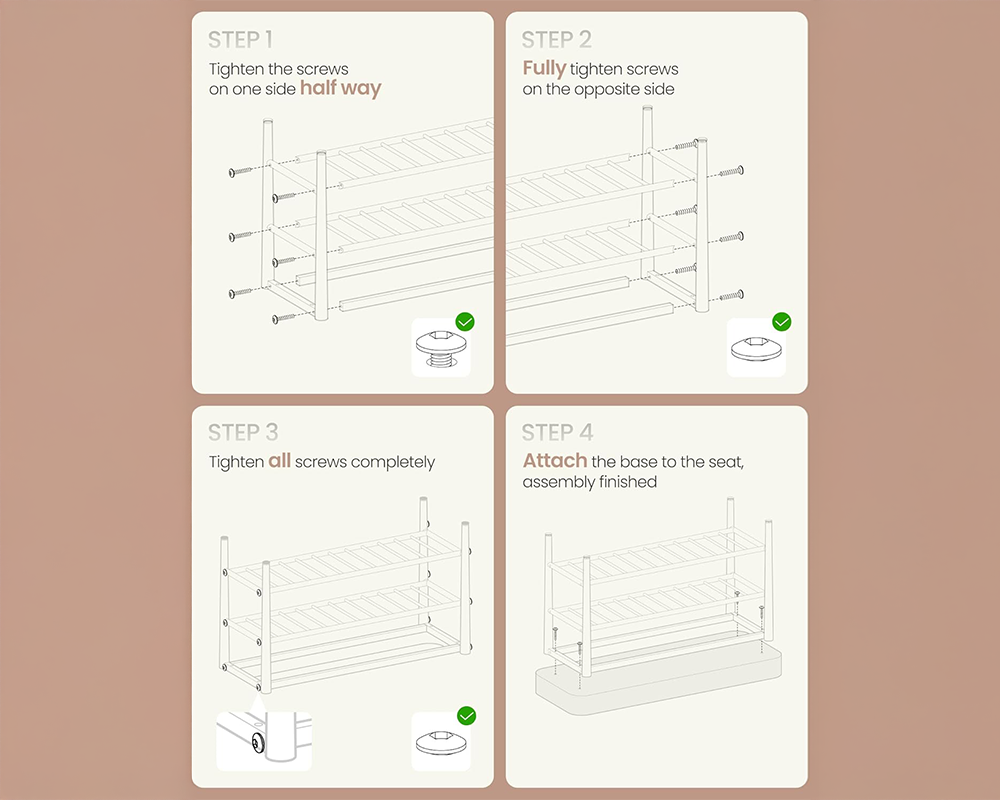 VASAGLE Caramel Brown Shoe Bench – 3-Tier Storage Rack