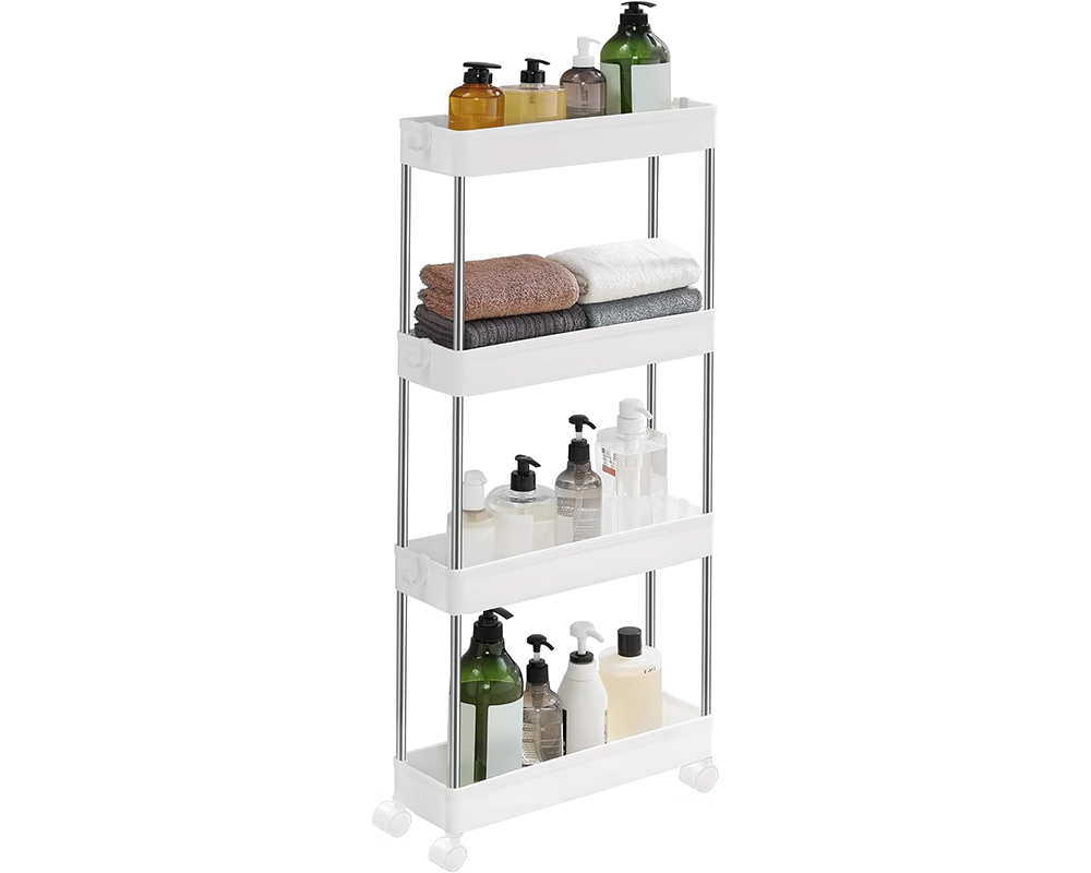 Kitchen Bathroom Storage Trolley Cart Foldable – 4-Tier Rolling Storage Cart for Home & Office