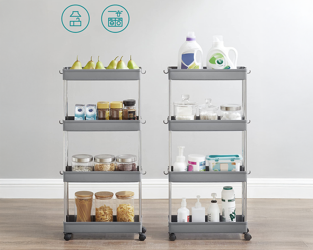 4 Tier Rolling Cart with Wheels Storage Basket Organizer Shelves