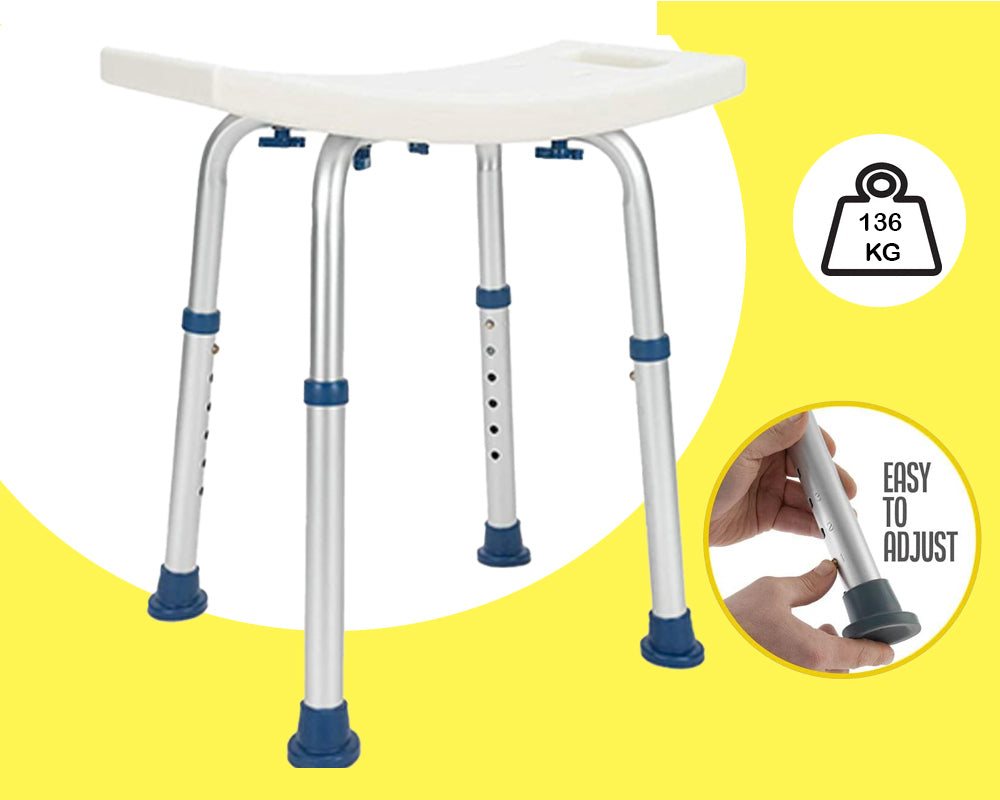 Adjustable Bath and Shower Chair with Non-Slip Seat – White