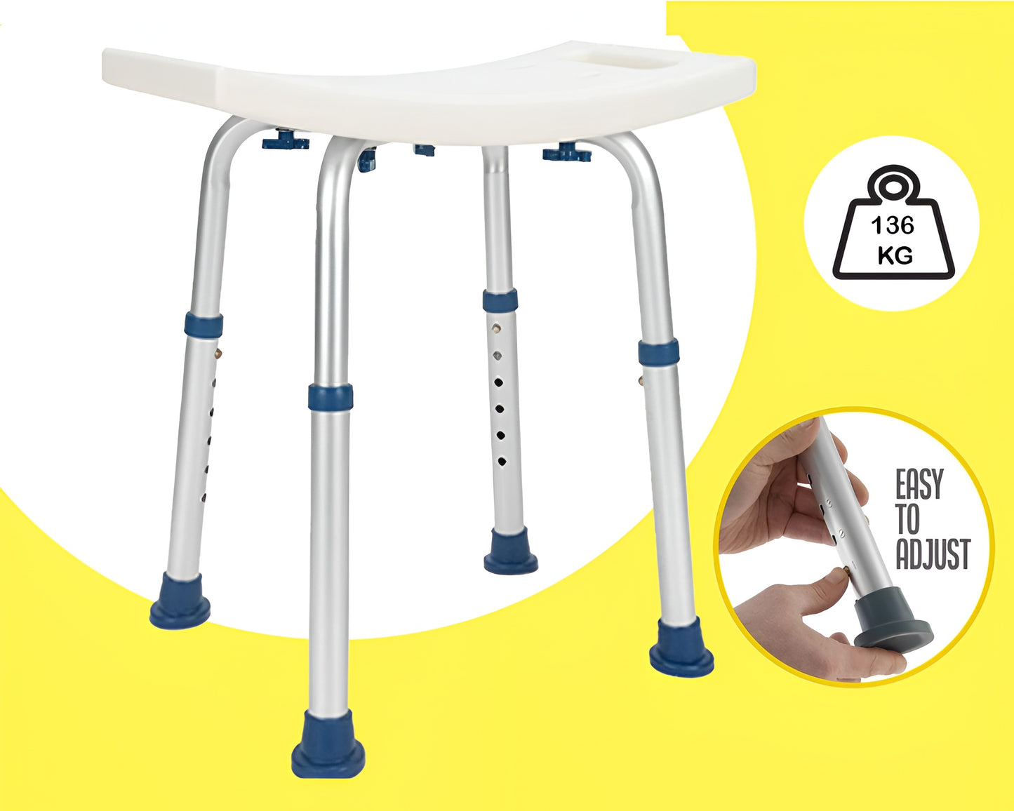 Adjustable Bath and Shower Chair with Non-Slip Seat – White