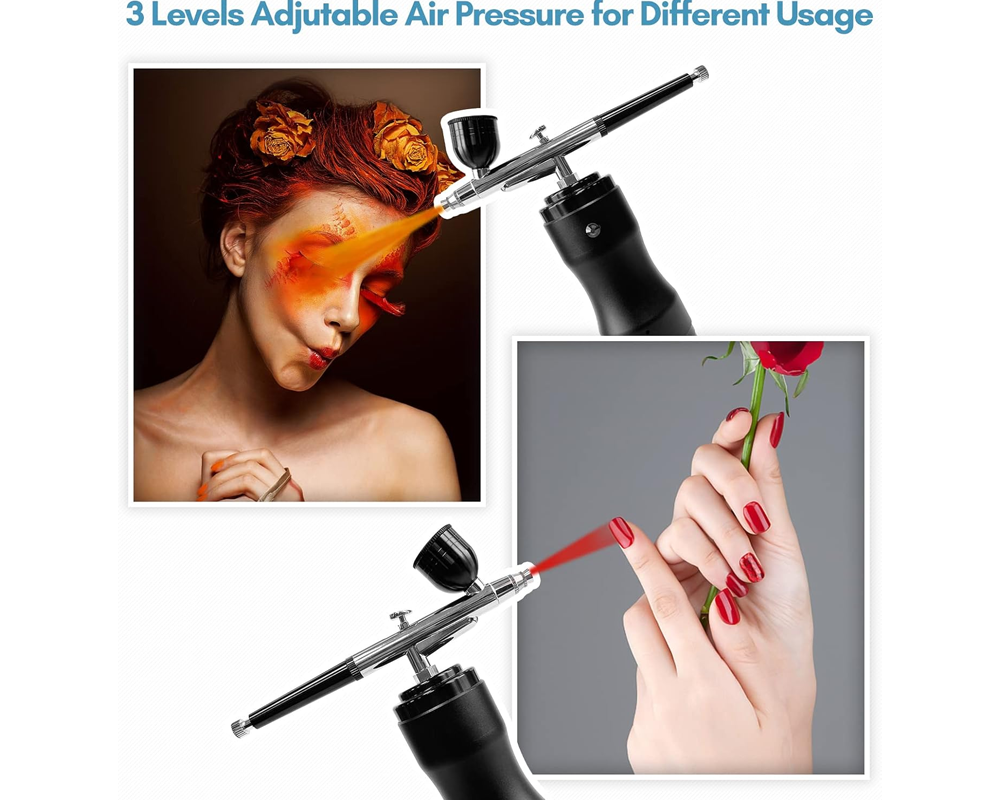 Airbrush Kit with Compressor - Portable Cordless Air Brush Gun Set for Painting, 30PSI Gravity Feed Dual Action Mini Handheld Airbrush 0.3mm Tip for Model, Nail, Cake Decorating, Rechargeable
