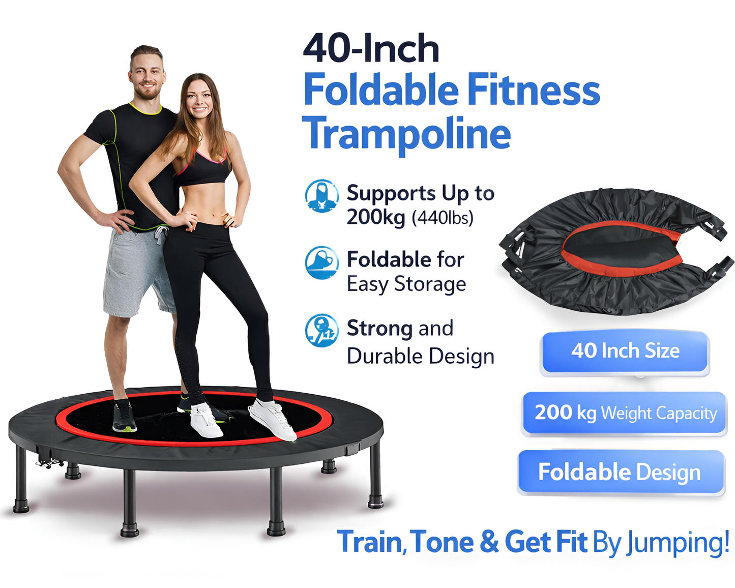 40'' Foldable Mini Trampoline Rebounder - Mini Trampoline Rebounder for Fitness