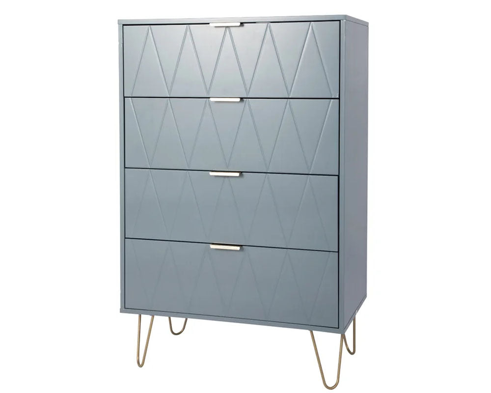 CURA Sky Blue 4-Drawer Dresser for Bedroom Tallboy – Modern Storage Cabinet Tallboy with Golden Handles Tallboy Chest of Drawer