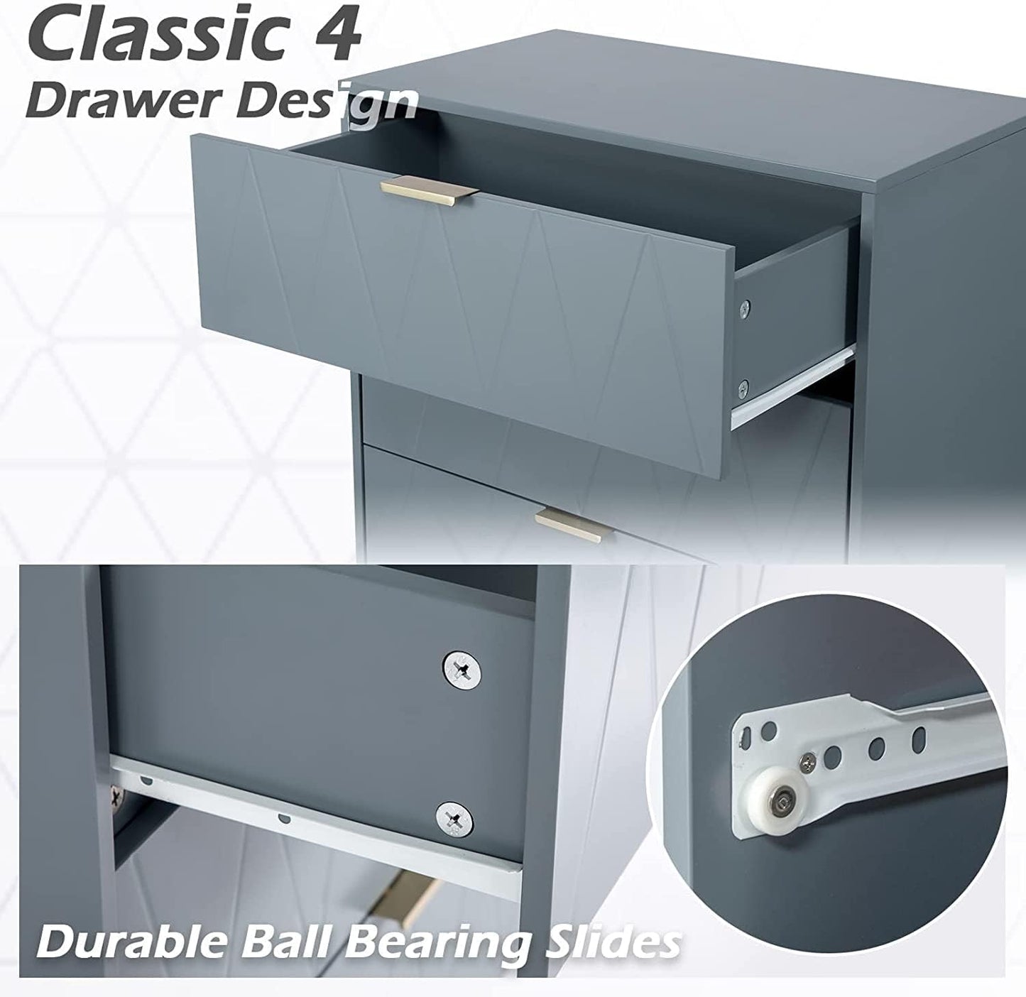 CURA Sky Blue 4-Drawer Dresser for Bedroom Tallboy – Modern Storage Cabinet Tallboy with Golden Handles Tallboy Chest of Drawer