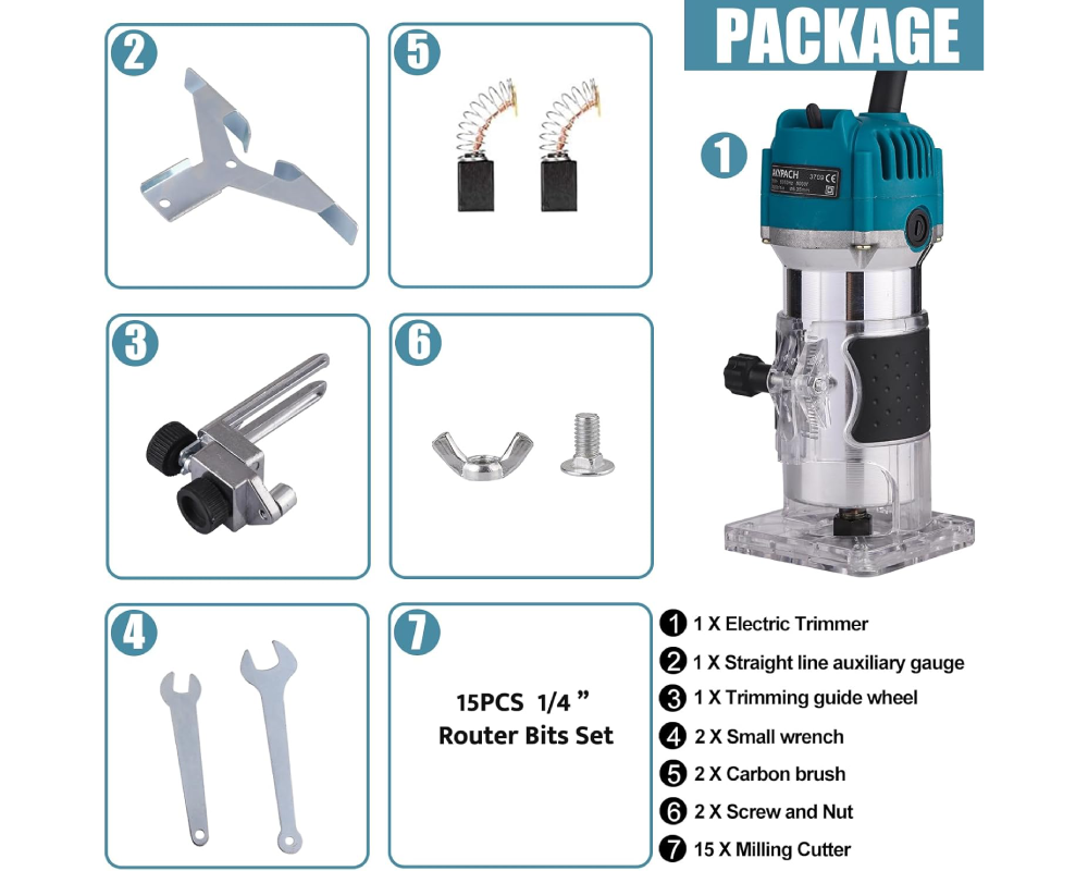 Wood Router 800W Electric Wood Router with 15 Bits for Cutting & Grooving