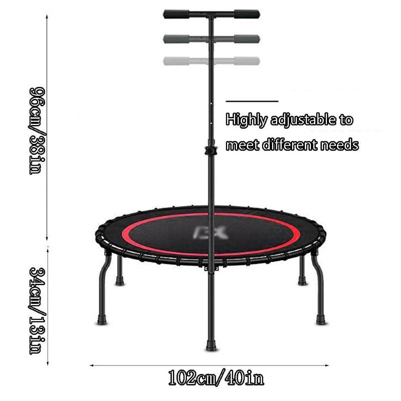 48" Folding Mini Trampoline - Exercise Trampoline with Adjustable Foam Handle & Safe Bungee Cord Rebounder for Adults Fitness, Indoor Bounce Workout