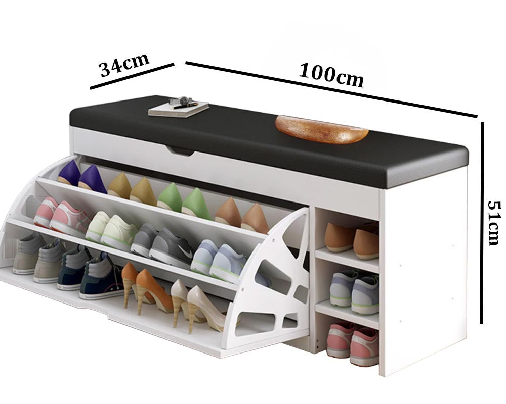 Wooden Shoe Bench with Side Storage